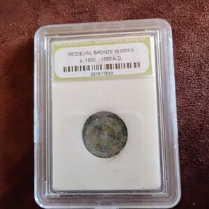 Medieval Bronze Nummis Coin Graded (Over 1000 Years Old).